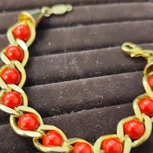 Napier Gold Bracelet with Vibrant Red Accents